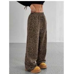 SHEIN Brown Leopard Wide-Leg Pants